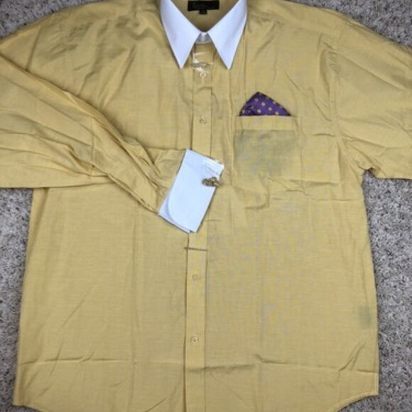 Kani Gold NWOT Shirt Medium Long Sleeve Button Up White Yellow 15-15.5 34/35 - Picture 1 of 9